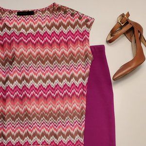 The Limited Fuchsia/Tan/White... Chevron Top XS
